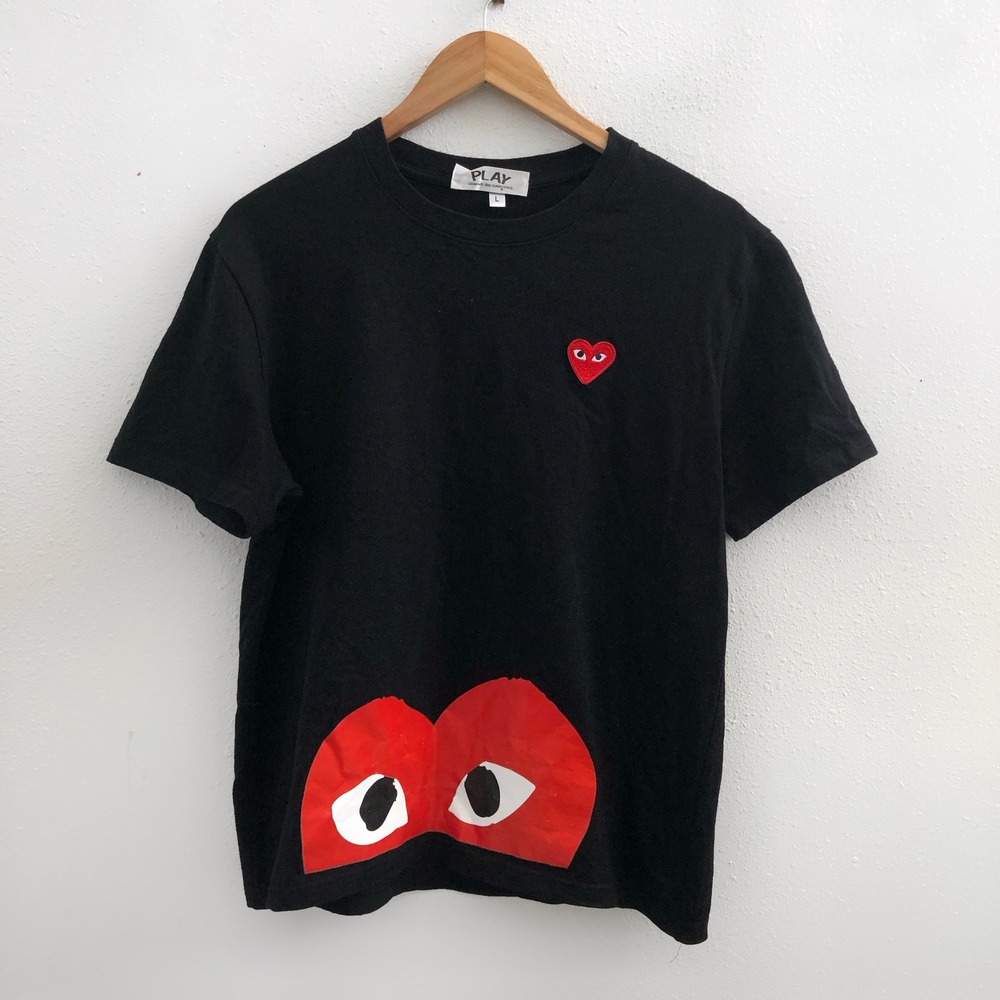 COMME DES GARCONS Play Heart Print Cotton T-Shirt Size Large